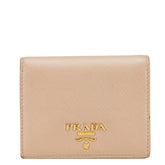 プラダ ロゴ 二つ折り財布 ベージュ レザー レディース PRADA 【中古】